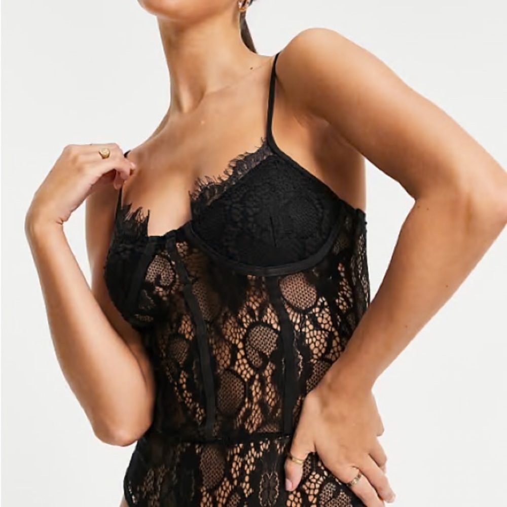 Missguided Black Floral Lace Bodysuit